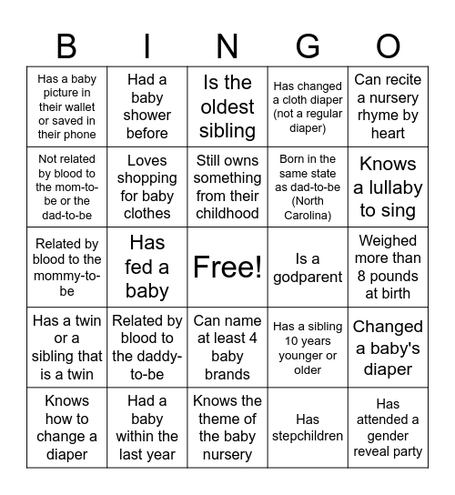 "We Can Bearly Wait" Bingo Card