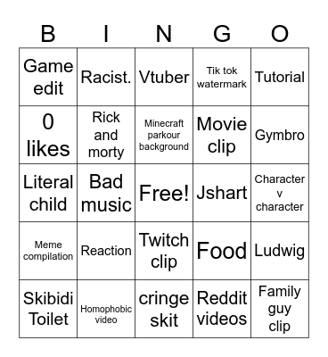 YouTube shorts Bingo Card