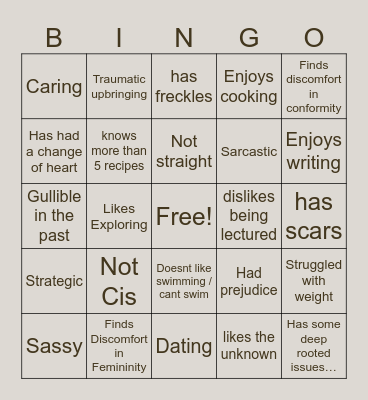 Tanner Kinnie Bingo Card