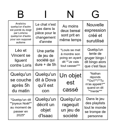 Ne Bingo Card