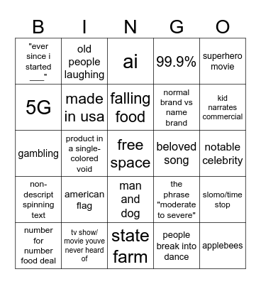 commercial bingo Card