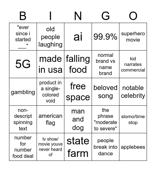 commercial bingo Card