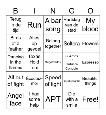 Muziekquiz 2024 Bingo Card
