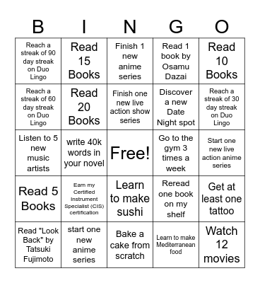 New Years Resolution BINGO Card