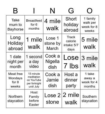 New Year’s Resolutions Bingo Card