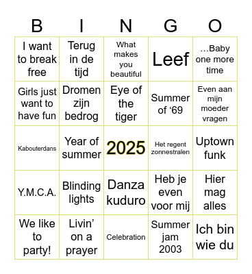 Oud en nieuw muziek bingo Card