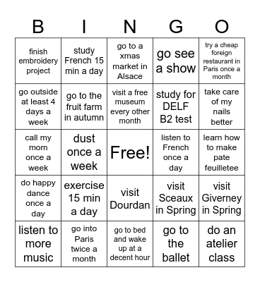 2025 "resolutions" Bingo Card