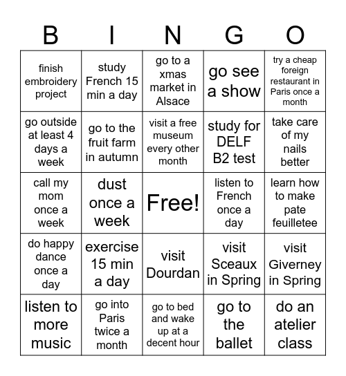 2025 "resolutions" Bingo Card