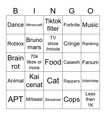 Yt shorts Bingo Card