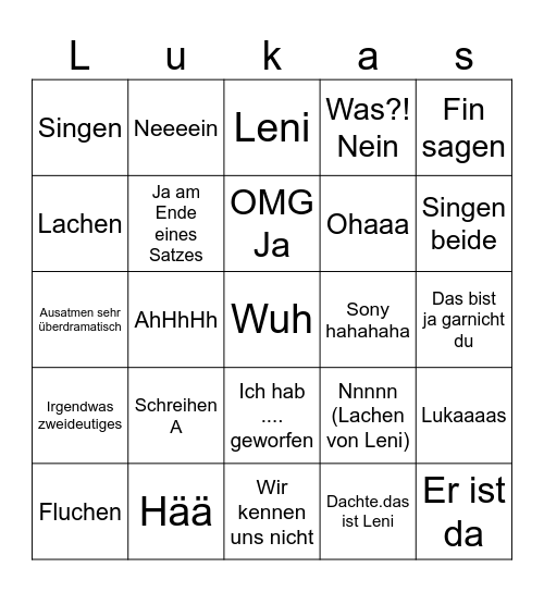 Ich habe Angst vor euch Bingo Card