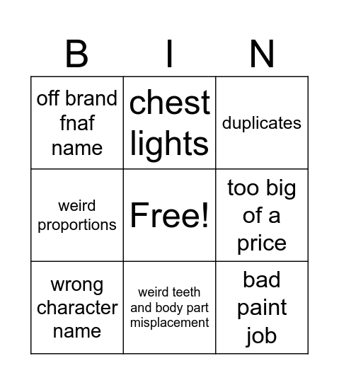 andie Bingo Card