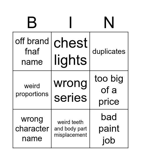 andie Bingo Card