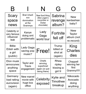 Bingo 2025 Bingo Card