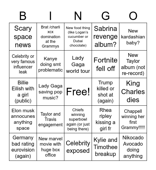 Bingo 2025 Bingo Card