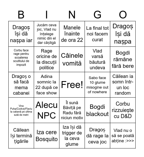 Bingo căbein Bingo Card