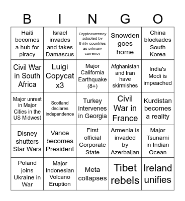 2025 Bingo Card Bingo Card