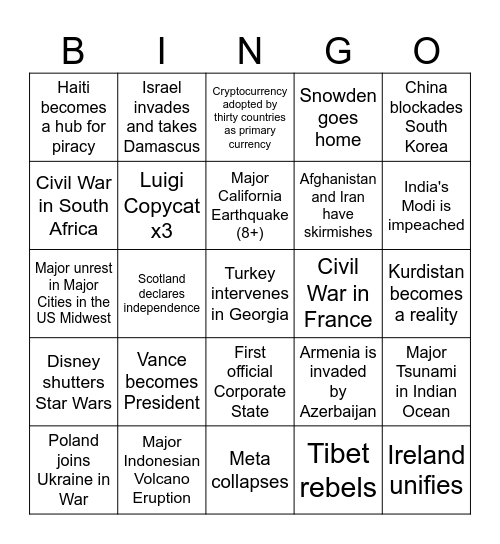 2025 Bingo Card Bingo Card