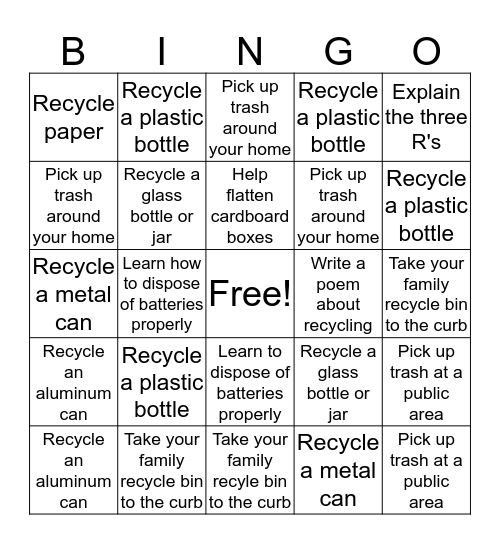 Cub Scouts Recycling Bingo Card