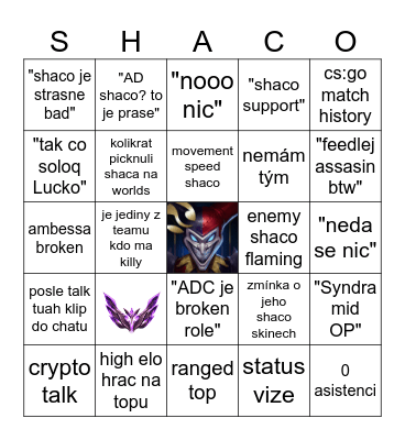 SHACO Bingo Card