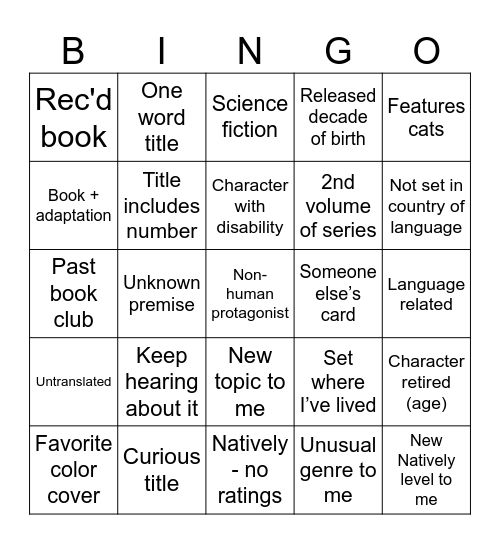2025 Bingo Card