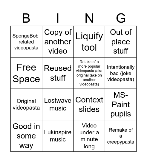 Videopasta Bingo Card