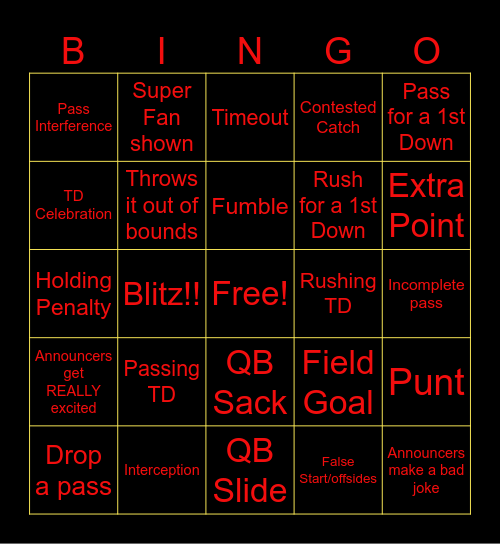 Football Bingo Card