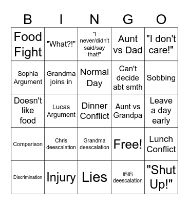 Family Drama Bingo Card