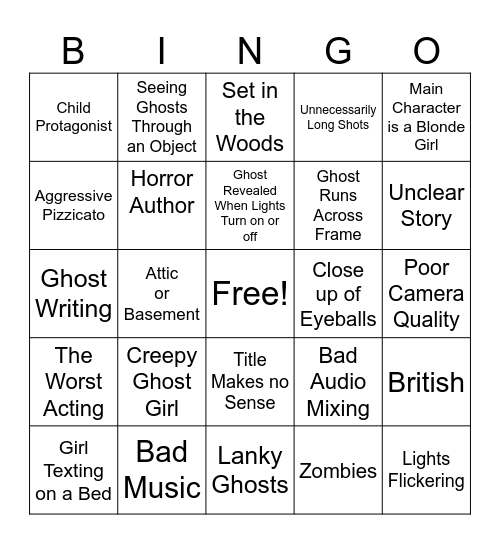 Horror Short Film Bingo Card