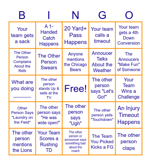 Football Bingo - Mike vs Em Bingo Card