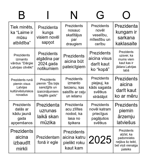 Prezidenta gadumijas runas Bingo Card