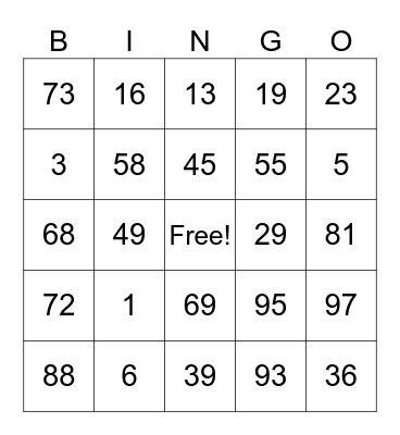 NEW YEARS BINGO Card