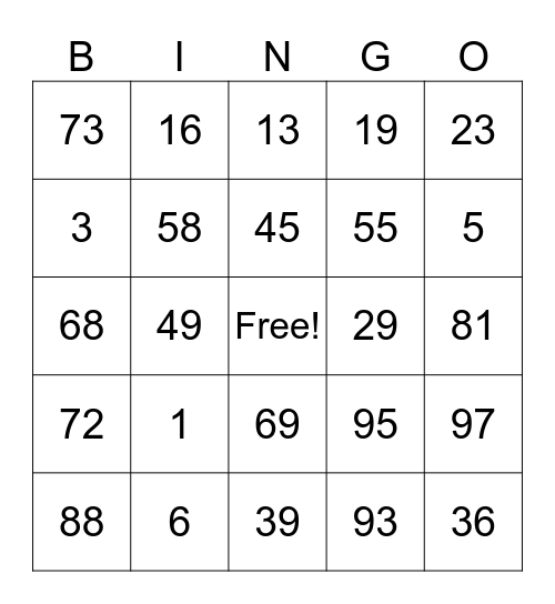 NEW YEARS BINGO Card