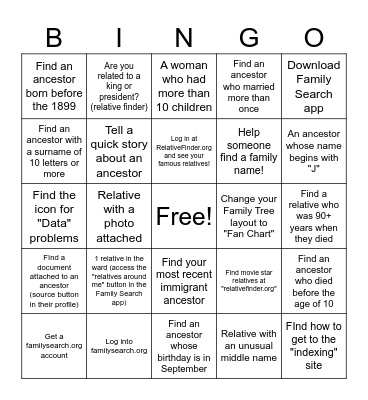 Family History BINGO! Bingo Card