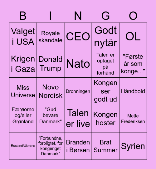 Nytår Bingo Card