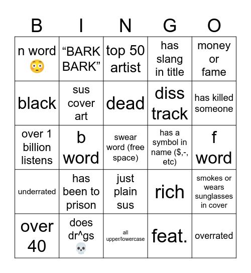 ⚠️ RAP BINGO 🎤 Bingo Card
