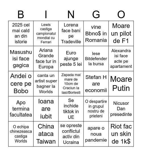 Bingo 2025 Bingo Card