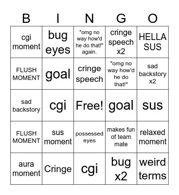 Anime bingo Card
