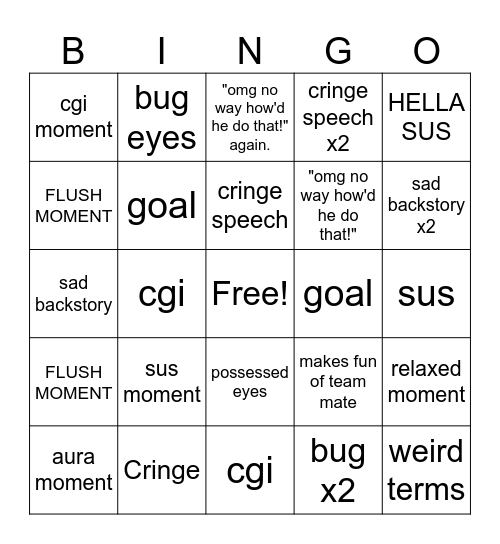 Anime bingo Card
