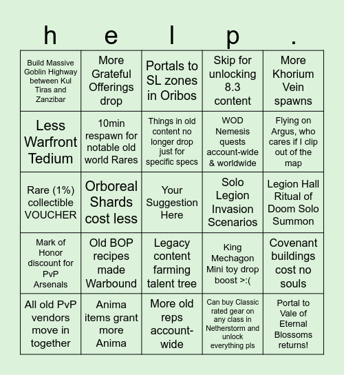 2025 Collector Quality of Life Bingo Card