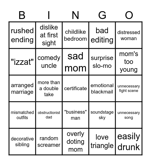 Bollywood Bingo! Bingo Card