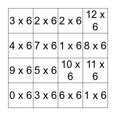 six times table  Bingo Card