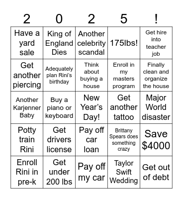 New Year, Same Problems Bingo Card