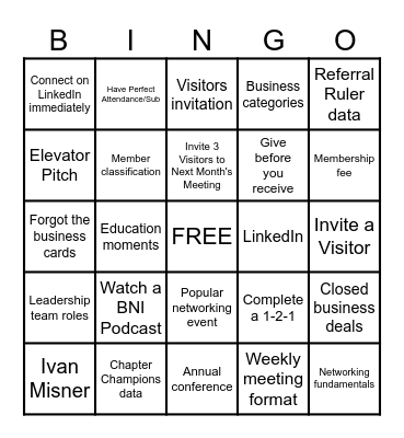 BNI Best of the Northwest Partners BINGO-January Bingo Card