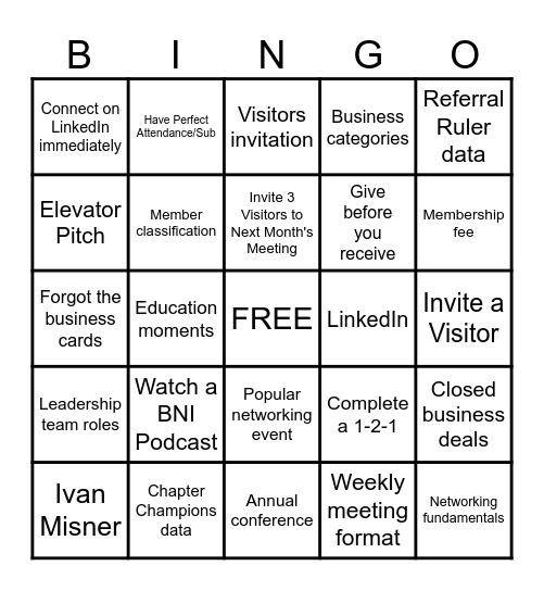 BNI Best of the Northwest Partners BINGO-January Bingo Card