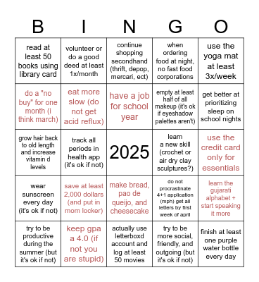 bingoals (these do not count when i'm at home) Bingo Card