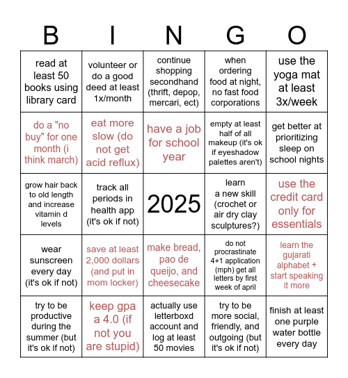 bingoals (these do not count when i'm at home) Bingo Card