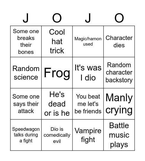 JoJo's bizarre adventure season 1 Bingo Card