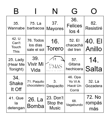 1 - BINGO MUSICAL - 1 Bingo Card
