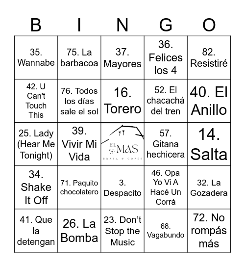 1 - BINGO MUSICAL - 1 Bingo Card