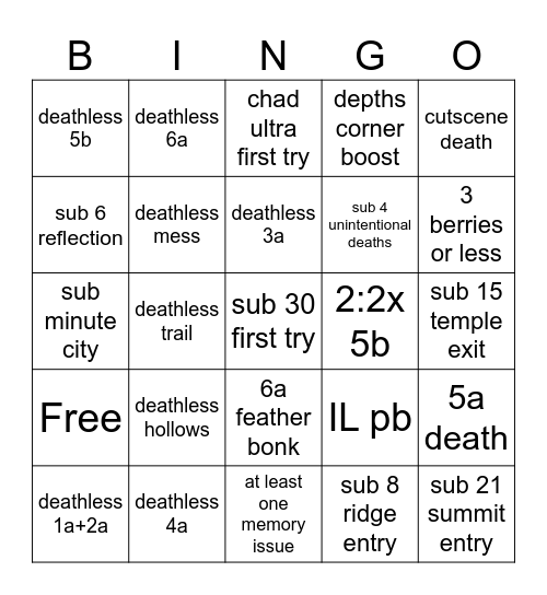 vd first any% post practice Bingo Card